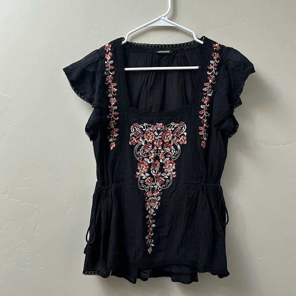 Black embroidered flattering top
